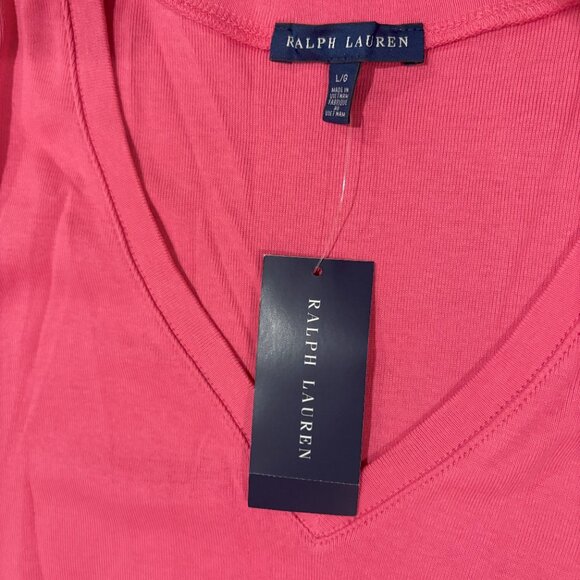 Polo Ralph Lauren Classic V-Neck T-Shirt – Pink with Navy Pony - Picture 4 of 5